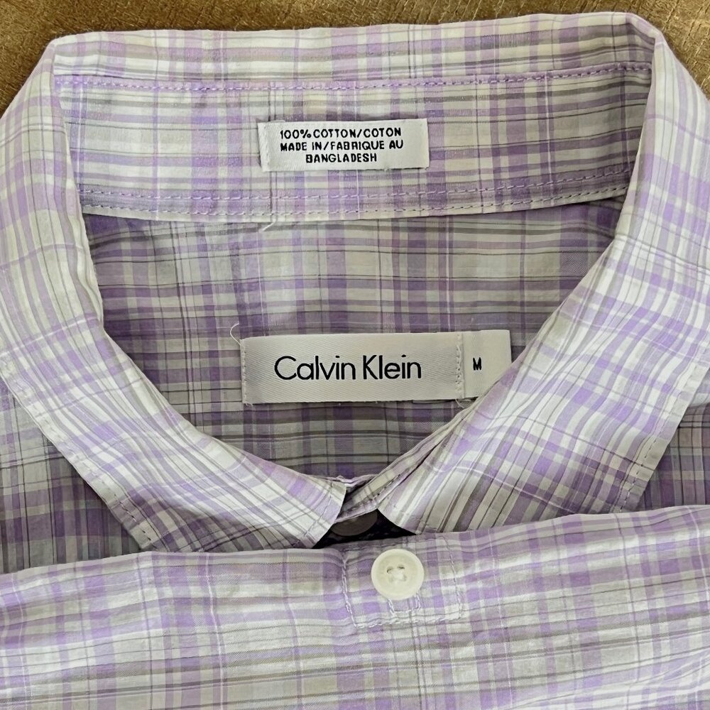 Calvin Klein Oxford Style Checked Woman's Cotton Button Down Shirt Size Medium - Picture 7 of 7